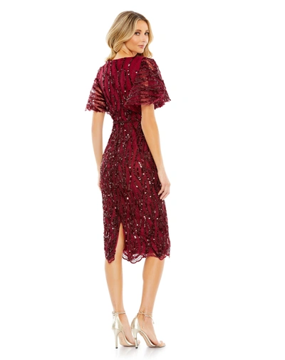 Shop Mac Duggal Sequin Embroidered Butterfly Sleeve Dress In Burgundy