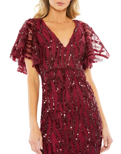 Shop Mac Duggal Sequin Embroidered Butterfly Sleeve Dress In Burgundy