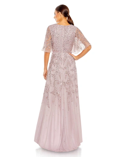 Shop Mac Duggal Sequined Butterfly Sleeve High Low Gown In Vintage Lilac