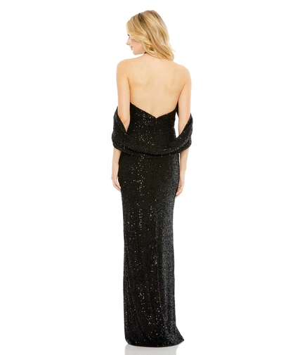 Shop Ieena For Mac Duggal Sequined Draped Sleeveless Keyhole Cowl Back Gown In Black