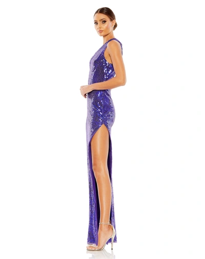Mac Duggal One-shoulder Sequin Column Gown In Violet