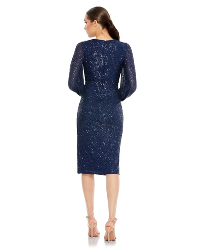 Mac Duggal Sequined Puff Sleeve High Neck Dress In Midnight