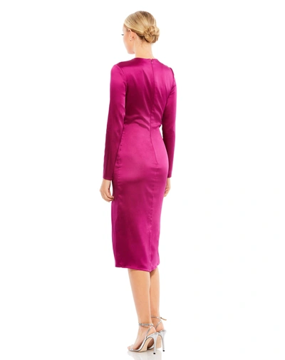 Ieena For Mac Duggal Side Twist Long Sleeve Satin Sheath Dress In Magenta