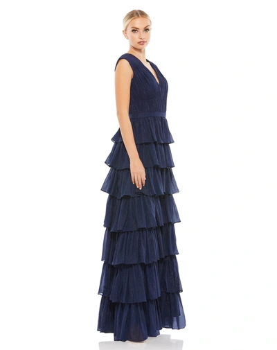 Shop Ieena For Mac Duggal Sparkly Ruffle Layered Gown In Midnight