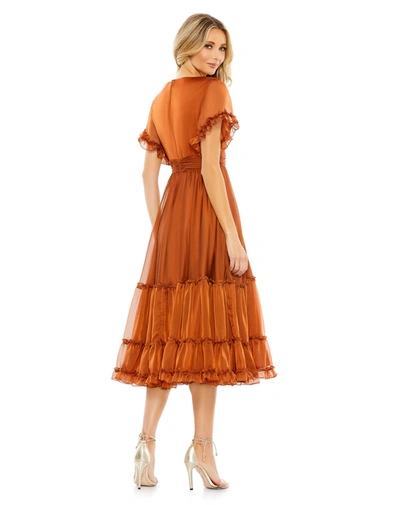 Mac Duggal Tea Length Ruffled Dress In Rust
