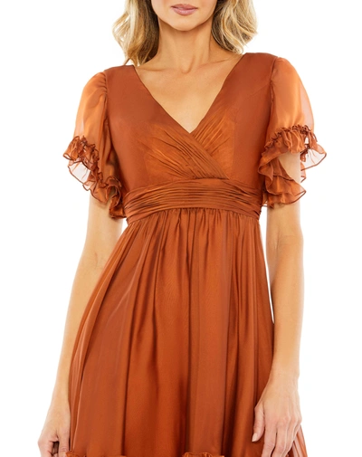 Mac Duggal Tea Length Ruffled Dress In Rust