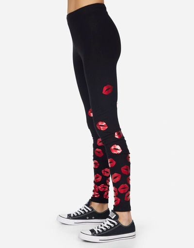 Lauren Moshi Shae Red Foil Scattered Lips In Black