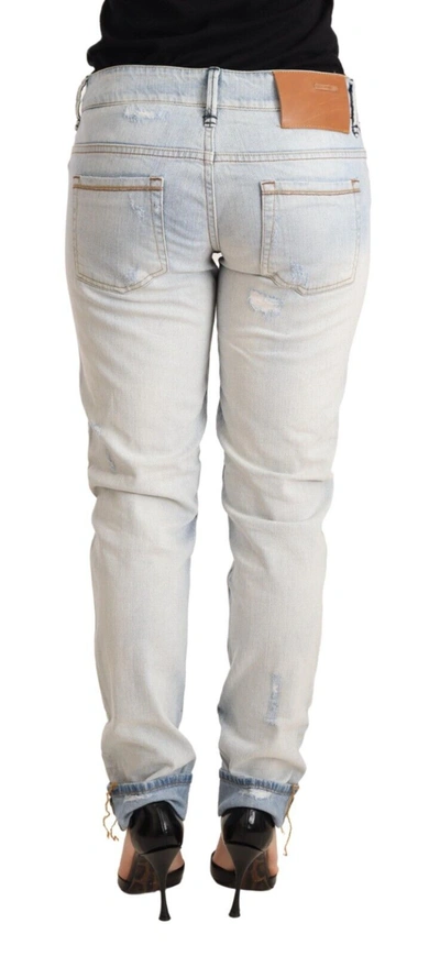 Shop Acht Light Blue Distressed Cotton Folded Hem Denim Trouser Women's Jeans In Light-blue