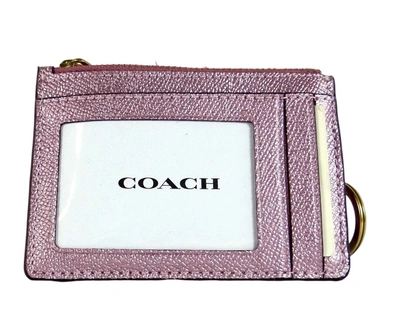 Coach Women's Leather Metallic Small L Zip Key Fob Card Case In Pink