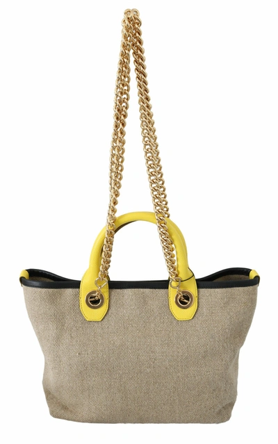 Shop Dolce & Gabbana Beige Gold Chain Strap Shoulder Sling Purse Tote Women's Bag