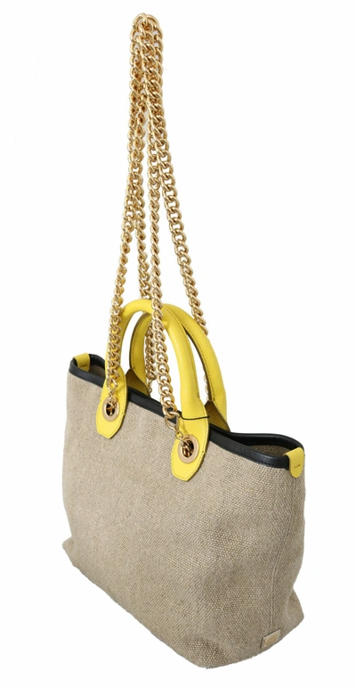 Shop Dolce & Gabbana Beige Gold Chain Strap Shoulder Sling Purse Tote Women's Bag