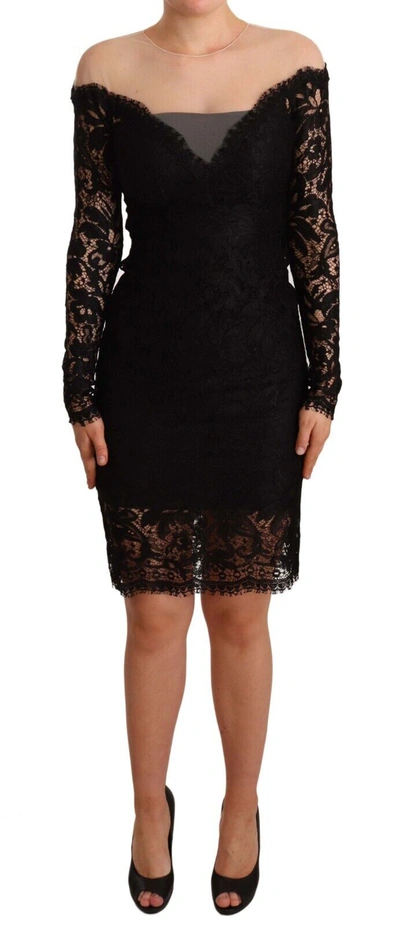 Shop Dolce & Gabbana Black Lace Long Sleeves Knee Length Women's Dress