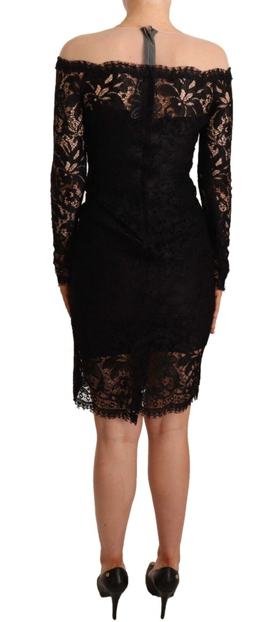 Shop Dolce & Gabbana Black Lace Long Sleeves Knee Length Women's Dress