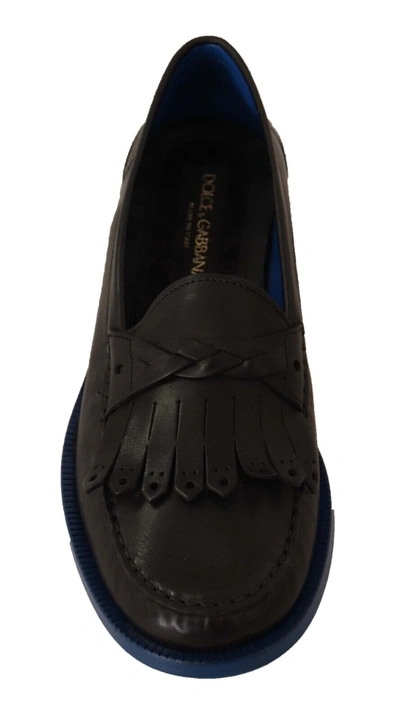 Shop Dolce & Gabbana Black Leather Tassel Slip On Loafers Men's Shoes In Black And Blue