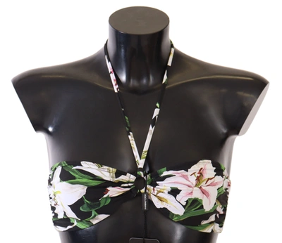 Shop Dolce & Gabbana Black Lily Print Swimsuit Bikini Top Women's Swimwear