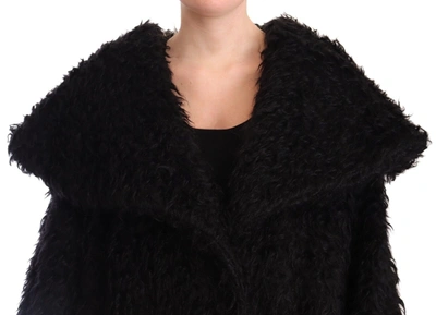Shop Dolce & Gabbana Black Mohair Fur Cape Trench Coat Women's Jacket