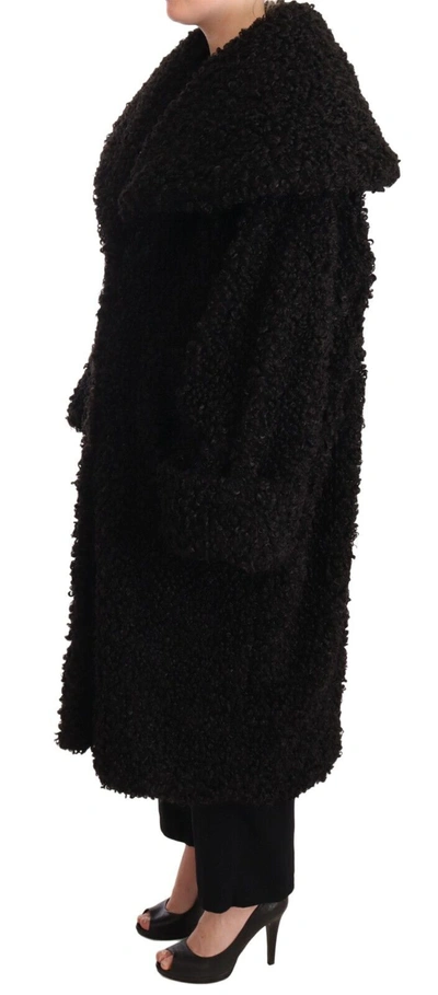 Shop Dolce & Gabbana Black Polyester Fur Trench Coat Women's Jacket