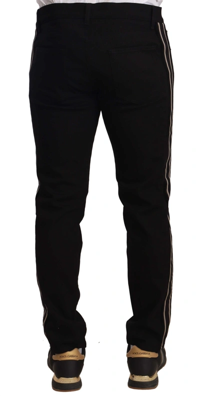 Shop Dolce & Gabbana Black Skinny Fit Denim Side Band Jeans Men's Pant