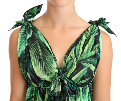 Shop Dolce & Gabbana Green Leaves Print Cotton Flared Mini Women's Dress