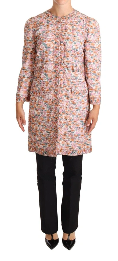 Shop Dolce & Gabbana Multicolor Floral Print Silk Trench Coat Women's Jacket
