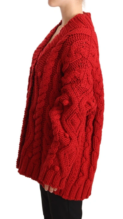 Shop Dolce & Gabbana Red V-neck Wool Knit Button Cardigan Women's Sweater