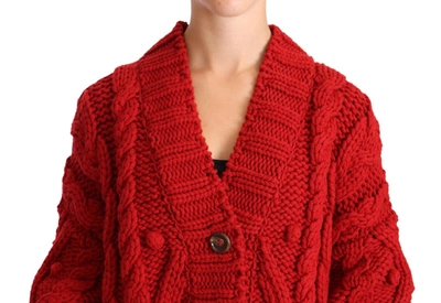 Shop Dolce & Gabbana Red V-neck Wool Knit Button Cardigan Women's Sweater