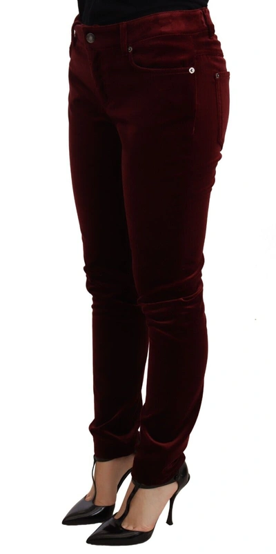 Shop Dolce & Gabbana Red Velvet Skinny Trouser Cotton Stretch Women's Pants
