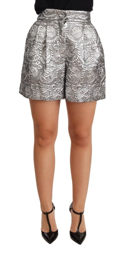 Shop Dolce & Gabbana Silver Floral Brocade High Waist Women's Shorts