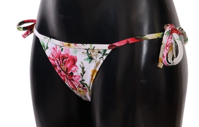 Shop Dolce & Gabbana White Floral Print Bikini Bottom Women's Swimwear