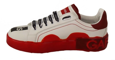 Shop Dolce & Gabbana White Red Portofino Love Print Leather Sneakers Women's Shoes