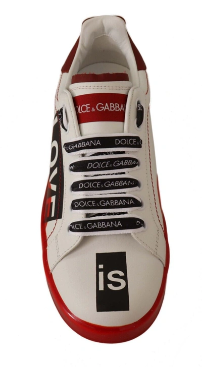 Shop Dolce & Gabbana White Red Portofino Love Print Leather Sneakers Women's Shoes
