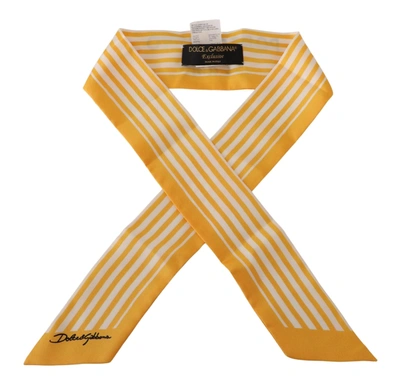 Shop Dolce & Gabbana Silk Striped Foulard Scarf With Portocervo Women's Print In Yellow