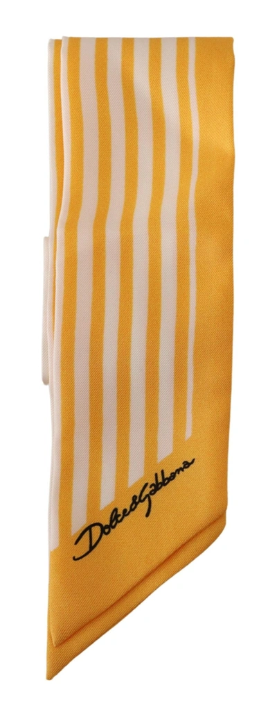 Shop Dolce & Gabbana Silk Striped Foulard Scarf With Portocervo Women's Print In Yellow