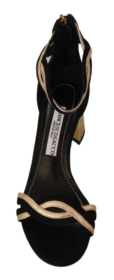Shop Francesco Sacco Black Gold Leather Suede Ankle Strap Heels Women's Shoes In Gold Black