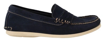 Shop Pollini Blue Suede Low Top Mocassin Loafers Casual Men Men's Shoes