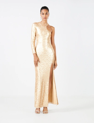 Shop Bcbgmaxazria Alma Sequin Evening Gown In Gold