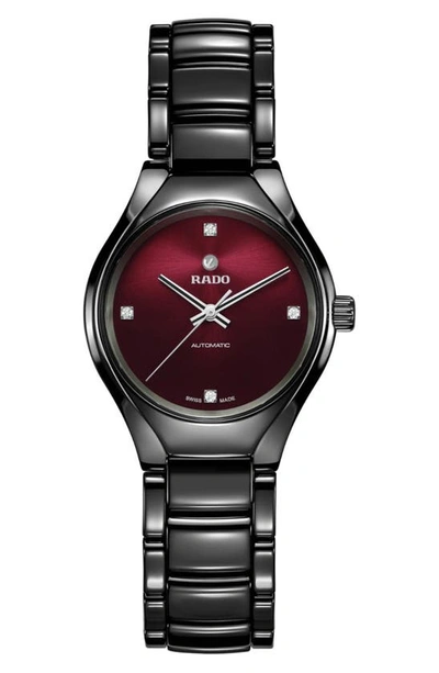 Rado True Automatic Diamond Ceramic Bracelet Watch, 30mm In Red