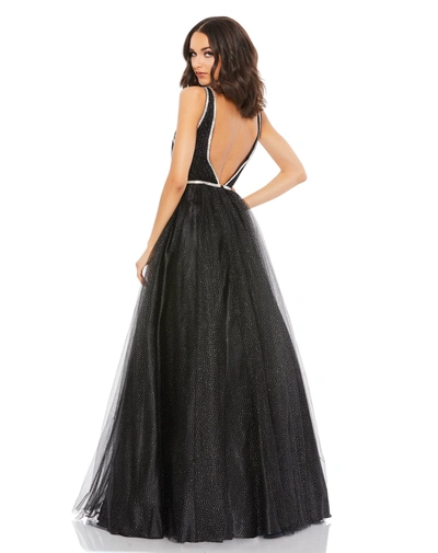 Shop Mac Duggal Rhinestone Detailed Tulle Ball Gown - Final Sale In Black / Silver