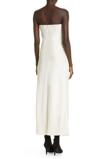 Shop Brandon Maxwell The Adelaide Strapless Drapey Satin Cocktail Dress In Pearl