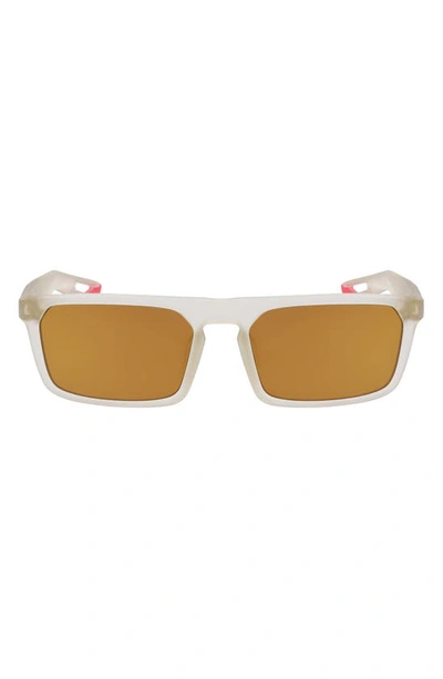Shop Nike Nv03 55mm Rectangular Sunglasses In Matte Bone/ Bronze Mirror