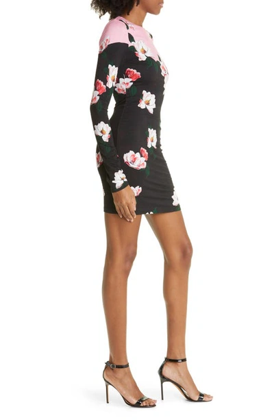 Shop Alice And Olivia Delora Floral Long Sleeve Knit Minidress In After Dark