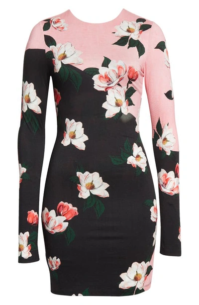 Shop Alice And Olivia Delora Floral Long Sleeve Knit Minidress In After Dark