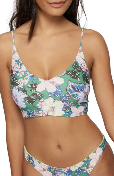 Shop O'neill Bellamy Middles Floral Bikini Top In Jade