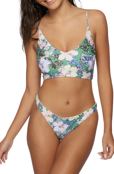 Shop O'neill Bellamy Middles Floral Bikini Top In Jade