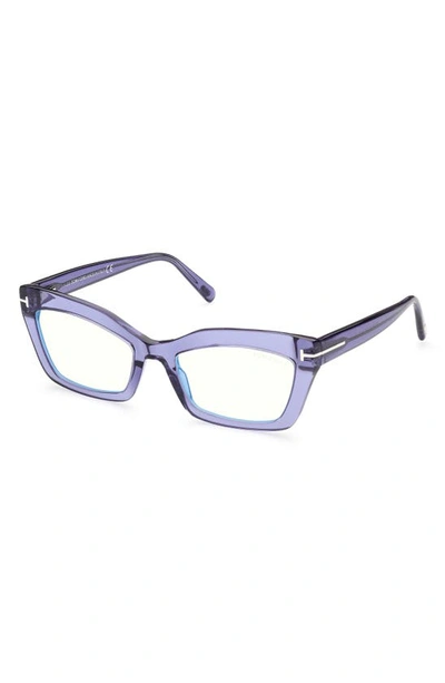 Tom Ford 54mm Cat Eye Blue Light Blocking Glasses In Shiny Bordeaux/ Grad Bordeaux