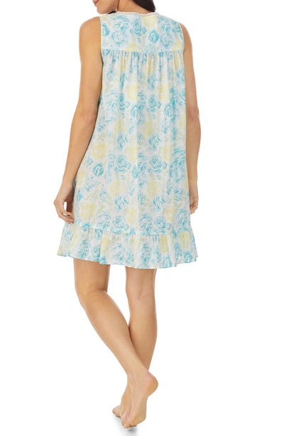 Shop Eileen West Short Cotton Lawn Nightgown In Aqua Fl