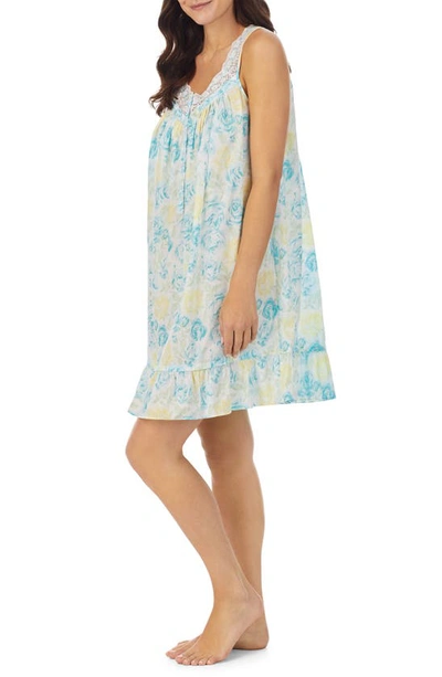 Shop Eileen West Short Cotton Lawn Nightgown In Aqua Fl