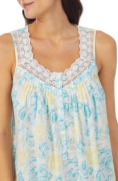 Shop Eileen West Short Cotton Lawn Nightgown In Aqua Fl