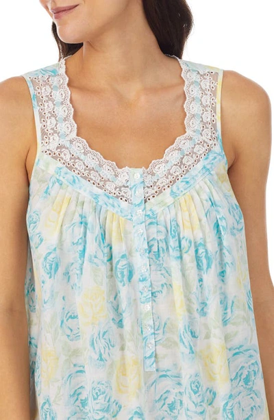 Eileen West Short Cotton Lawn Nightgown In Aqua Fl