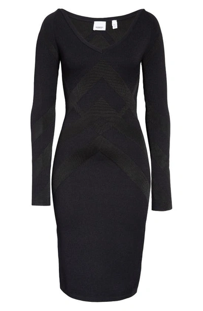Shop Burberry Orietta Long Sleeve Chevron Sweater Dress In Black